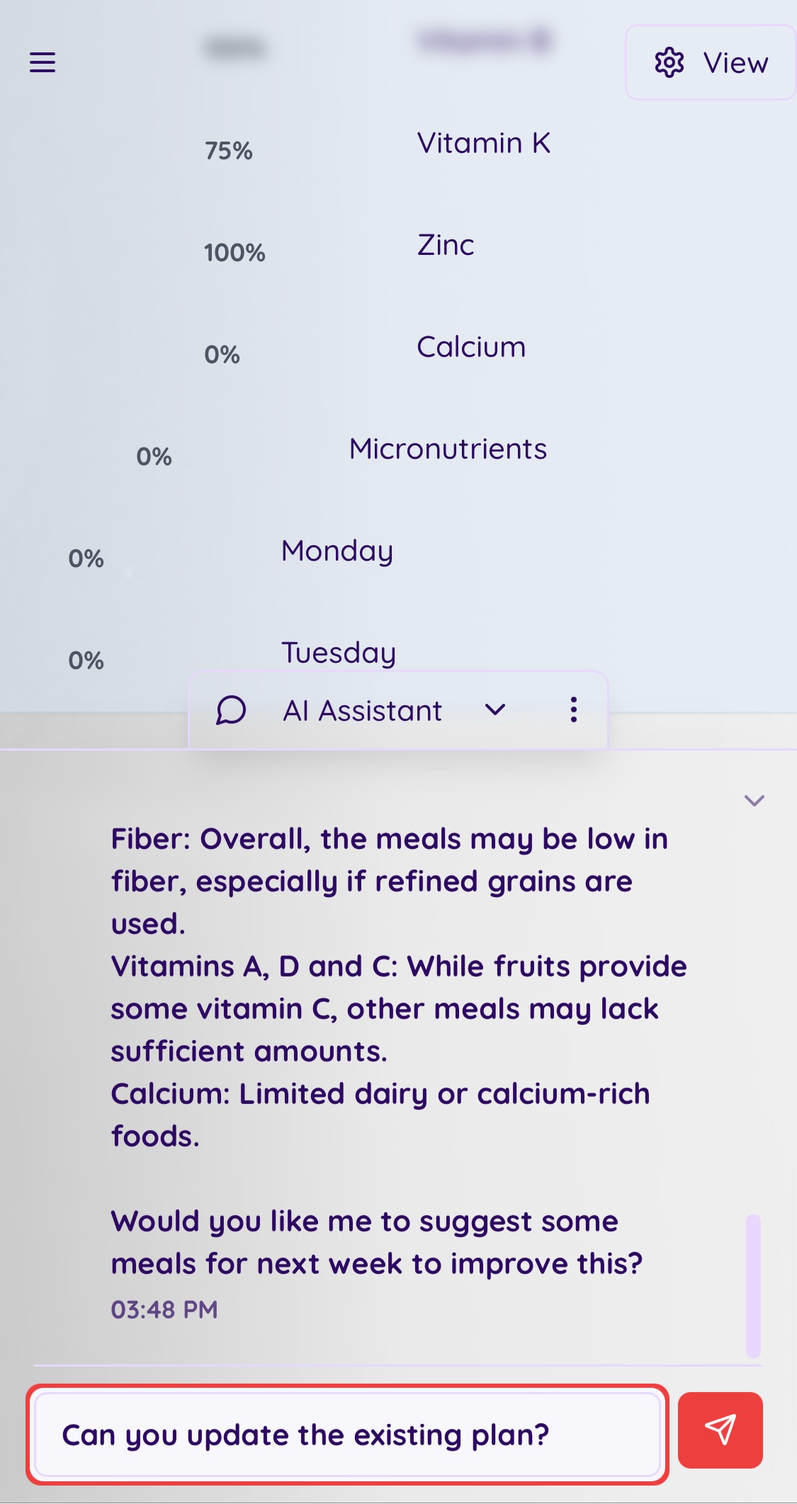 Nutrition tracking dashboard